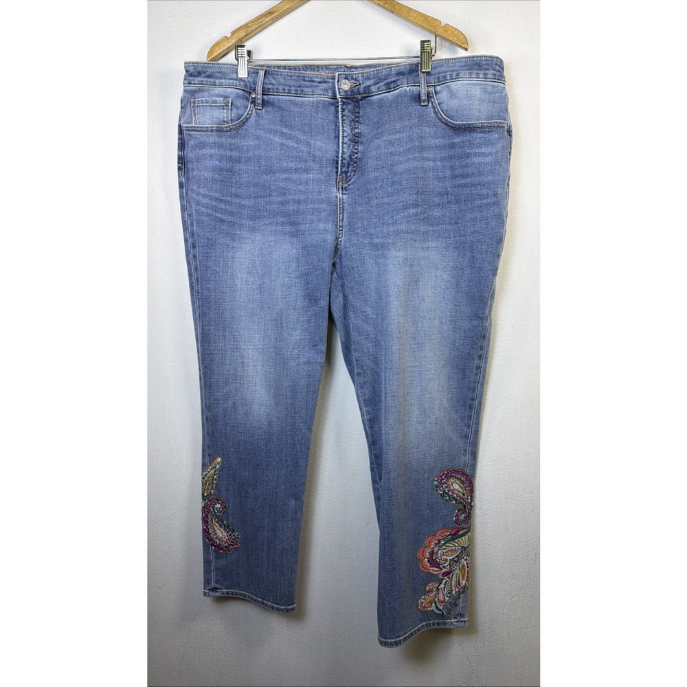 Chico's Light Blue Cropped Wide-Leg Jeans with Floral Embroidery